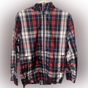 Tommy Hilfiger Red, White, & Blue Plaid Raincoat Size Medium in great condition!
